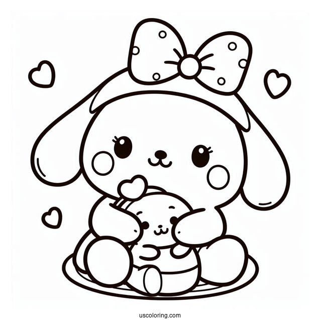 Pochacco Coloring Page Hugging Stuffed Toy For Preschoolers