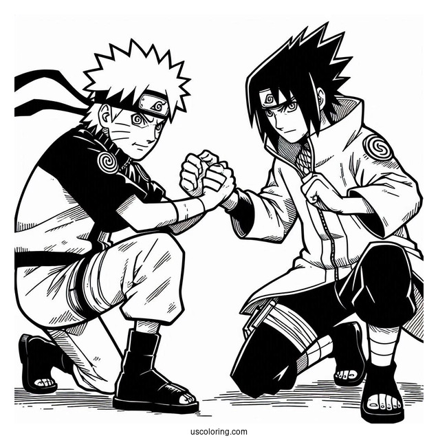 Naruto Fighting Beside Sasuke Coloring Page In Shippuden