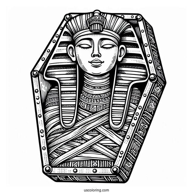 Realistic Egyptian Mummy Coloring Page Stone Coffin