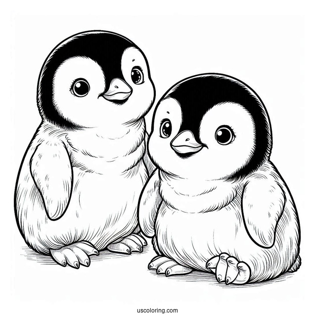 Two Baby Emperor Penguins Coloring Sheet