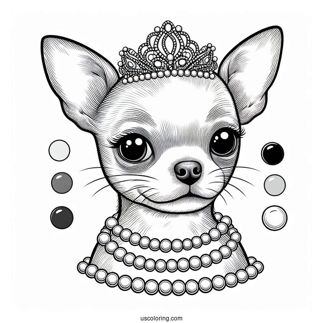 Short Hair Chihuahua Coloring Page Wearing Pearls