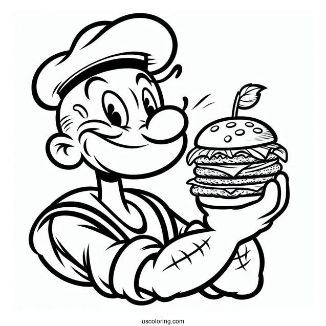 Popeye Coloring Page Of J. Wellington Wimpy Holding Cheeseburger