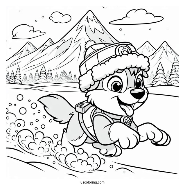 Everest Running In Snow Coloring Sheet