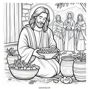 Jesus Coloring Page Distributing Food To His Followers