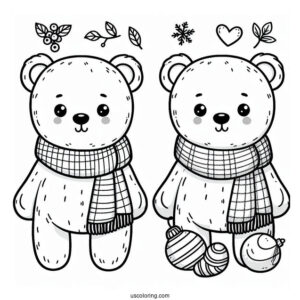 Cute Coloring Page Bear Wearing A Scarf For Preschoolers