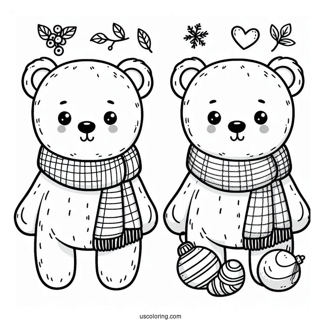 Cute Coloring Page Bear Wearing A Scarf For Preschoolers