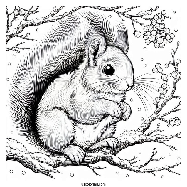 Adult Squirrel Coloring Page Wearing Scar In Winter
