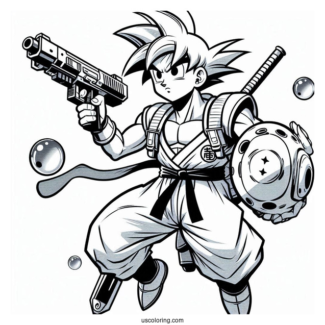 Dragon Ball Z Coloring Page Of Launch in Casual Outfit with Gun