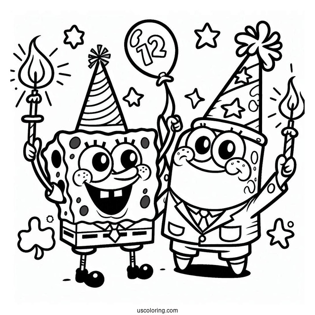 Coloring Page Of SpongeBob And Patrik Celebrating