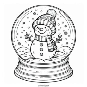 Happy Snowman Inside A Snow Globe Coloring Page
