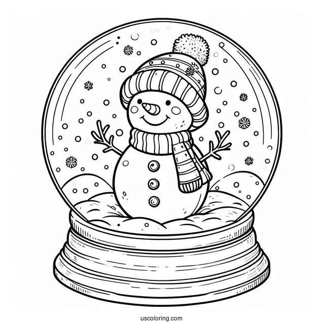 Happy Snowman Inside A Snow Globe Coloring Page