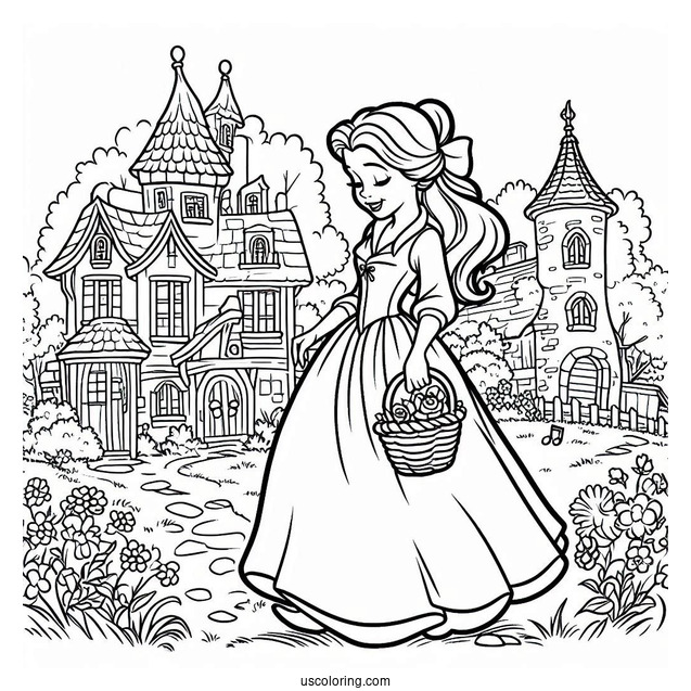 Coloring Sheet Of Belle In The Village