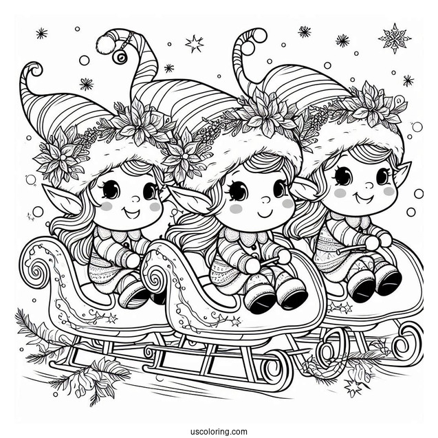 Three Elves Riding a Sleigh