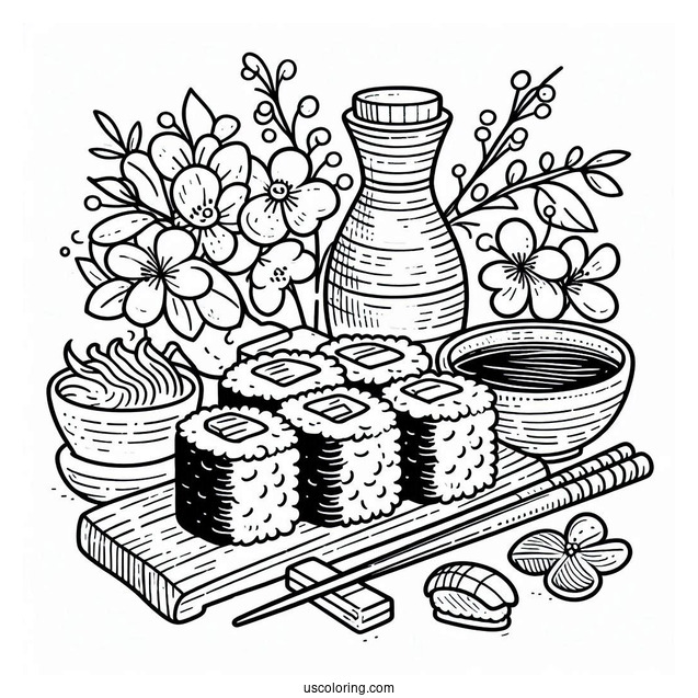 Japanese Sushi Coloring Page