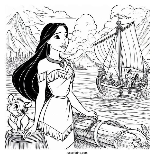 Pocahontas On The Port With Meeko And Percy