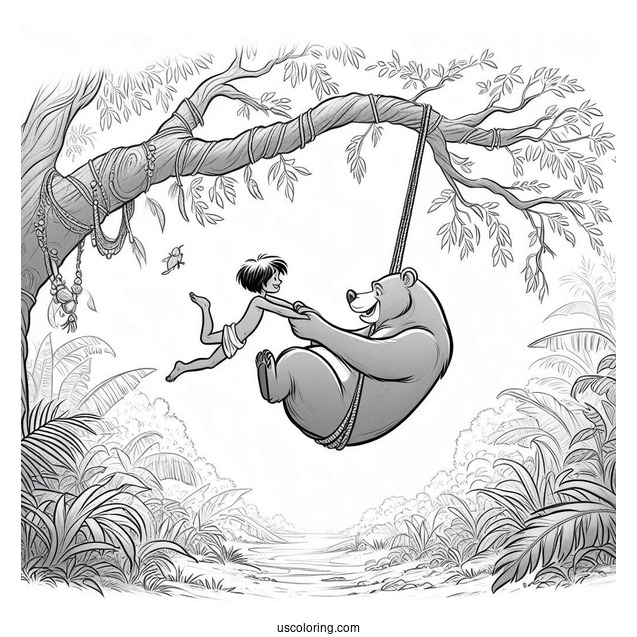 Jungle Book Coloring Page Of Baloo Swinging Mowgli By The Arms