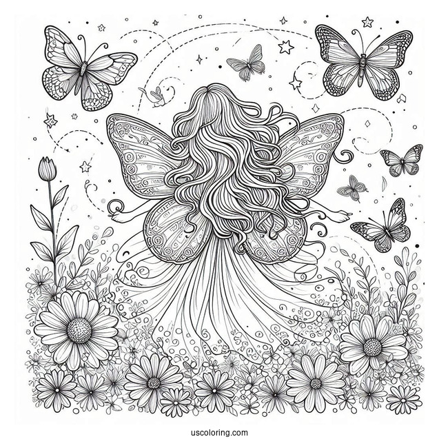 Beautiful Fairy Surrounded By Butterflies On A Flower Field