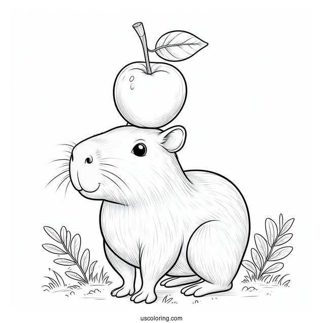 Capybara Coloring Page Balancing Apples On Its Head