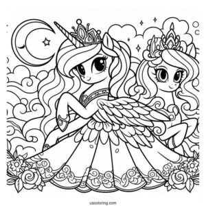Princess Celestia Coloring Page And Princess Luna In Dresses