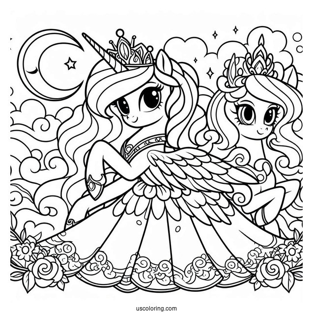 Princess Celestia Coloring Page And Princess Luna In Dresses