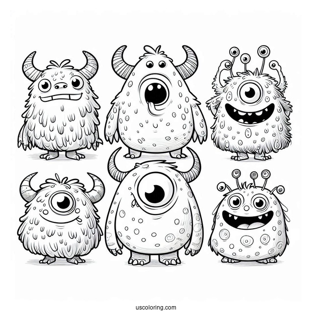My Singing Monsters Coloring Page Of Mammott, Entbrat, Bowgart, Punkleton, Ghatz, Potbelly, And Noggin