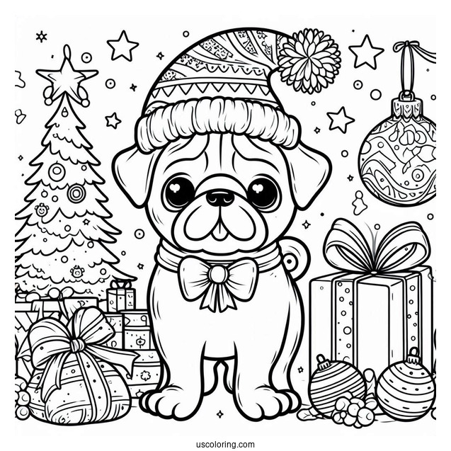 Christmas Themed Pug To Color