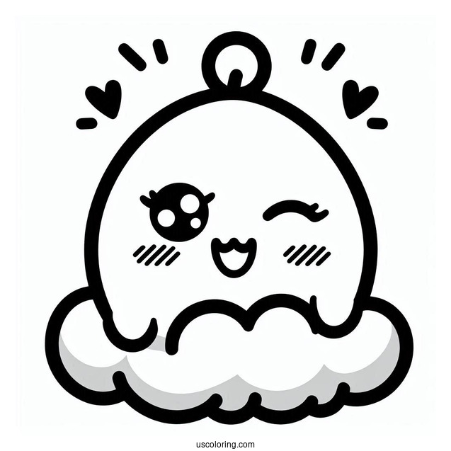 Tamagotchi Coloring Pages Of Winking Moriritchi On The Clouds For Kids