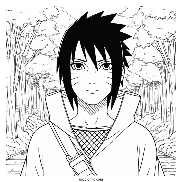 Teenage Uchiha Sasuke Coloring Page In The Forest
