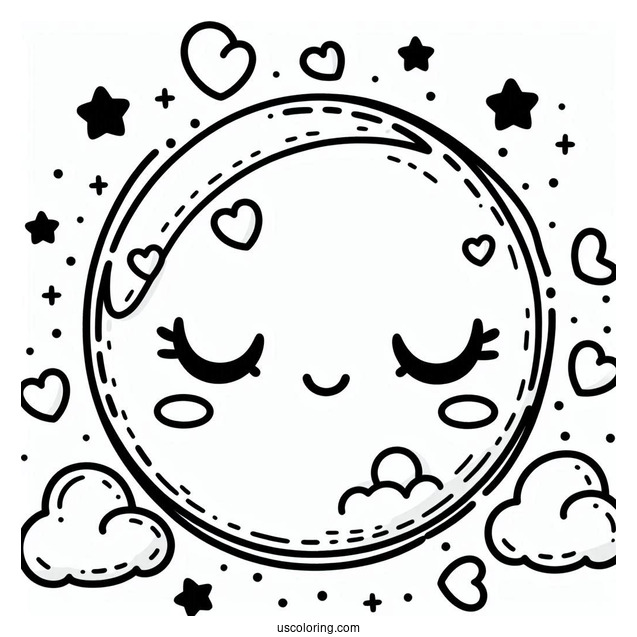 Cute Kawaii Stitched Moon To Color