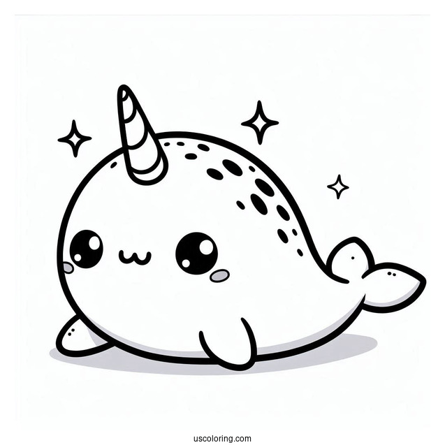 Kawaii Baby Narwhal Coloring Page For Kids