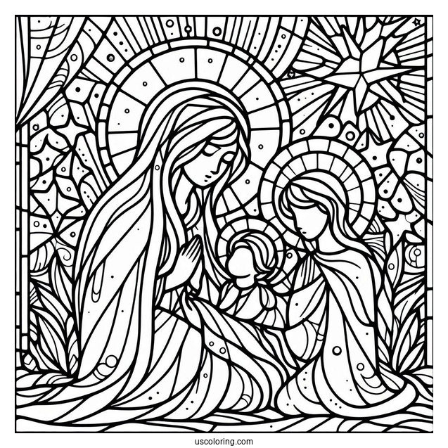 Easy Nativity Stained Glass Coloring Page For Kids