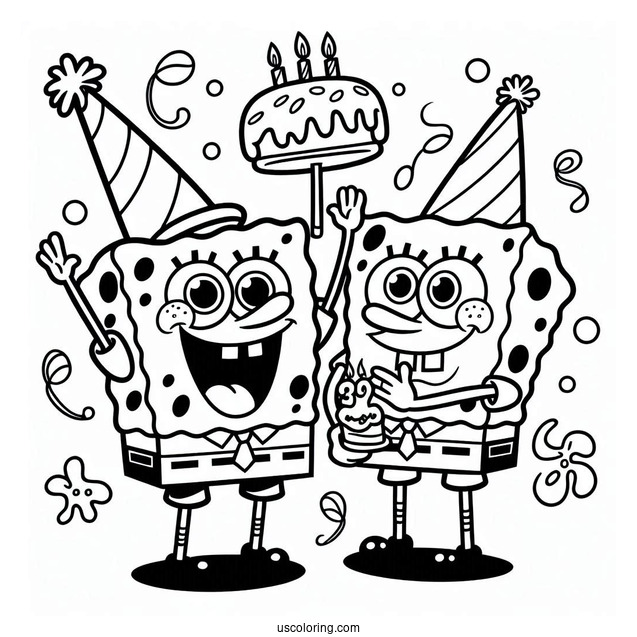 Coloring Page Of SpongeBob And Patrik Celebrating