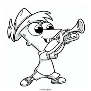 Phineas And Ferb Coloring Page Playing Trumpet For Kids