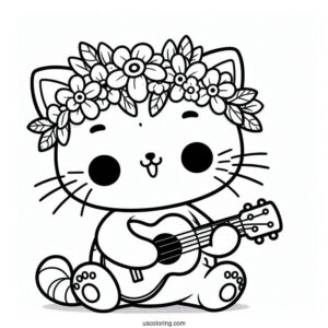 Kawaii Cat With A Flower Crown Playing The Ukelele