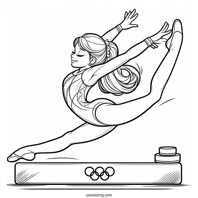 Olympics Coloring Page Of Girl Gymnast Doing A Split In Mid Air