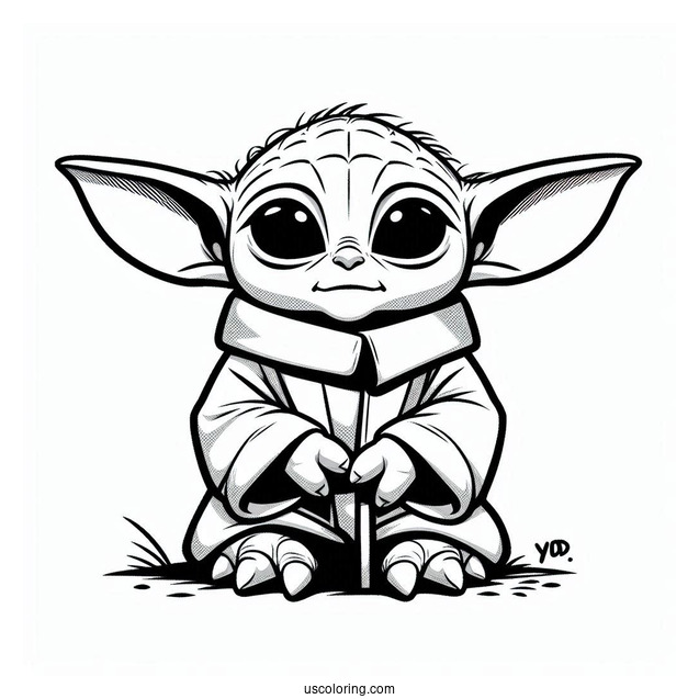 Simple To Color Baby Yoda For Kids