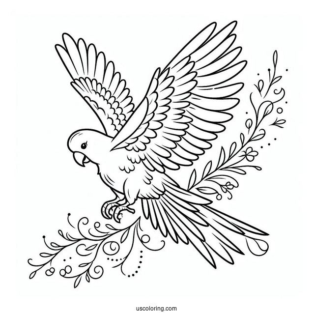 Simple Outline Of a Parrot Flying