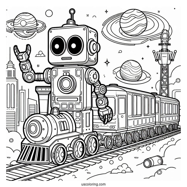 Robot Trains Coloring Page For Kids
