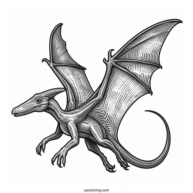 Pterodactyl Coloring Page With Textured Skin And Detailed Wings