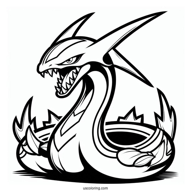 Easy Rayquaza Coloring Page With Sharp Teeth For Kids