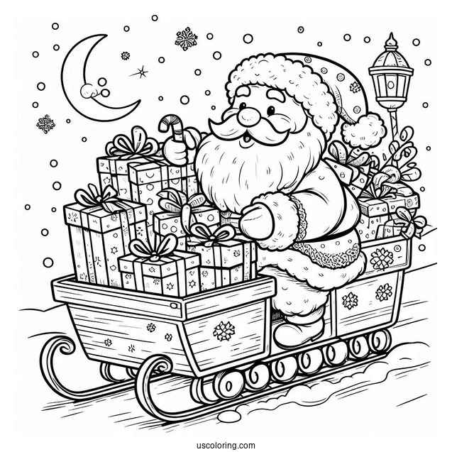 Coloring Page Of Santa Delivery Presents