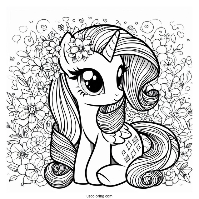 Equestria Girls Rarity Coloring Page With Floral Background
