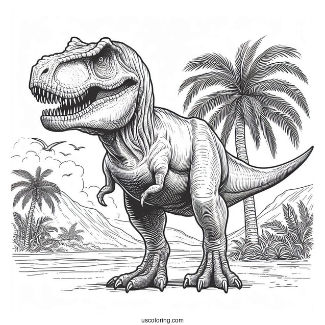 Realistic T-Rex Coloring Page For Kids