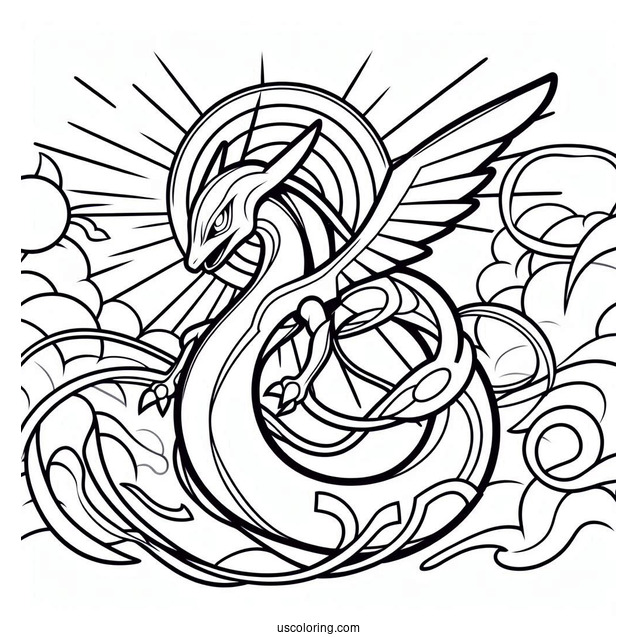 Ultimate Rayquaza Coloring Page Outline