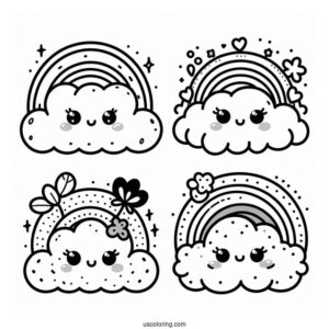 Cute Orange, Green, Blue, And Red Rainbow Friends Coloring Page