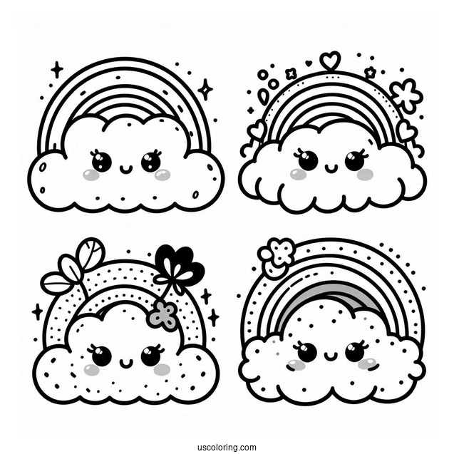 Cute Orange, Green, Blue, And Red Rainbow Friends Coloring Page