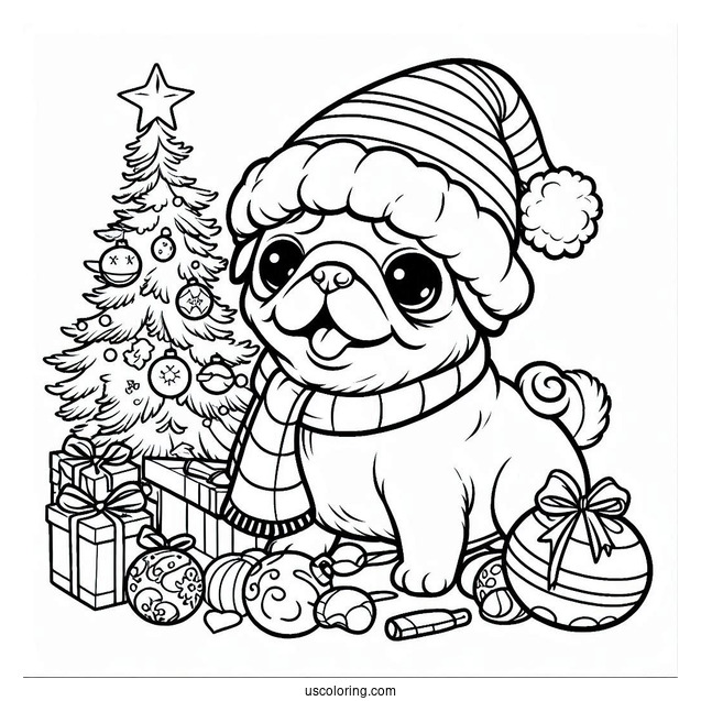 Christmas Themed Pug To Color