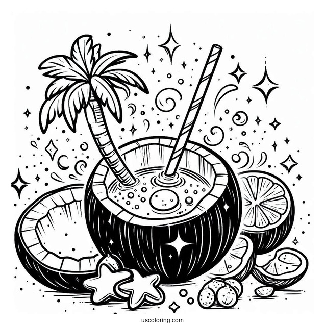 Sparkling Coconut Coloring Page Drink For Kids