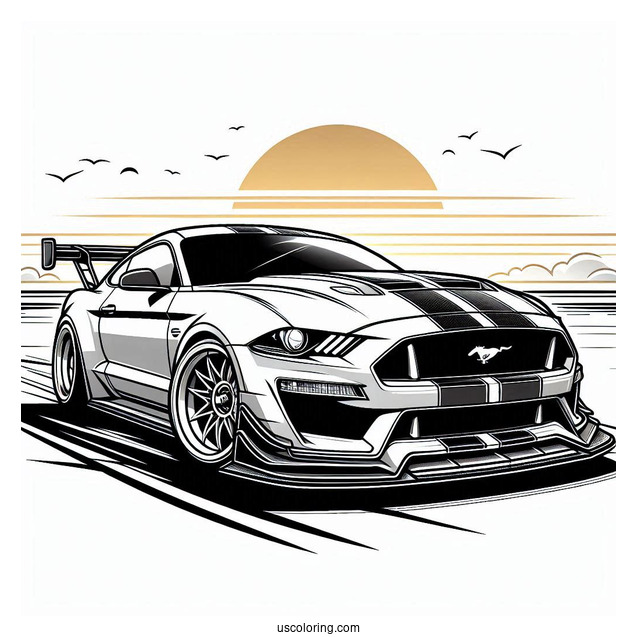 Ford Mustang Race Car With Big Spoiler To Color