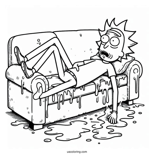 Rick and Morty Coloring Page Of Summer On A Couch Sinking Into The Floor